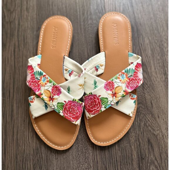 Johnny Was Sandal Andra Criss Cross‎ Leather Slip On Floral Sandals Size 10 Boho